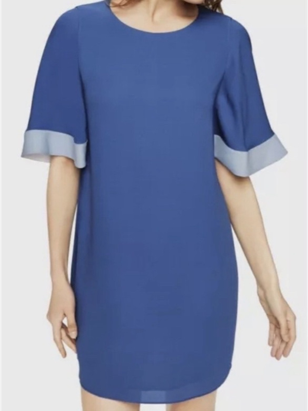 BCBGMaxAzria Philippa Color Blocked Shift Dress Size S Blue Shore Sleeves Mini - Picture 12 of 12
